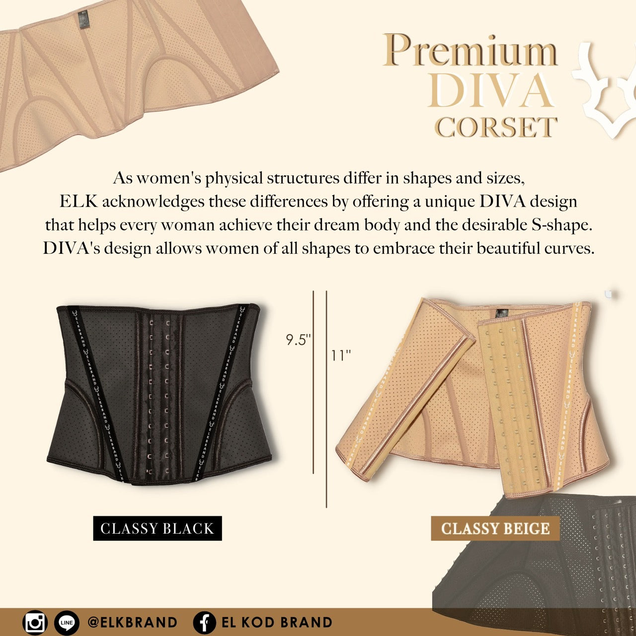 Premium Diva classic black corset 9.5"